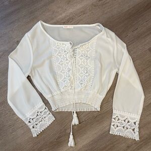 White Sheer Top with Lace Crochet Detail
